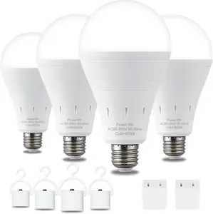 4 Pack Rechargeable Emergency Light Bulbs, Battery Powered LED Light Bulb 6000K Daylight E26 120 Volt 9W 60W Equivalent with 1200mAh for Home Power Outage Camping Hurricane