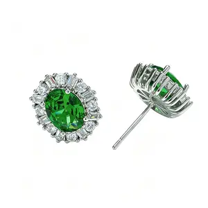 SKU GE-001-Vintage Emerald Halo Stud Earrings - Royalcore Fashion Accessory Staple for Costume Jewelry Enthusiasts