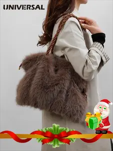 Christmas Gift Bag, New Plush Handbag, Faux Rabbit Fur Shoulder Crossbody Bag, Women's Fall Winter Cloud Bag, Elegant Commuter Bag, Handbag Shoulder Purse, Crossbody Shoulder Purses
