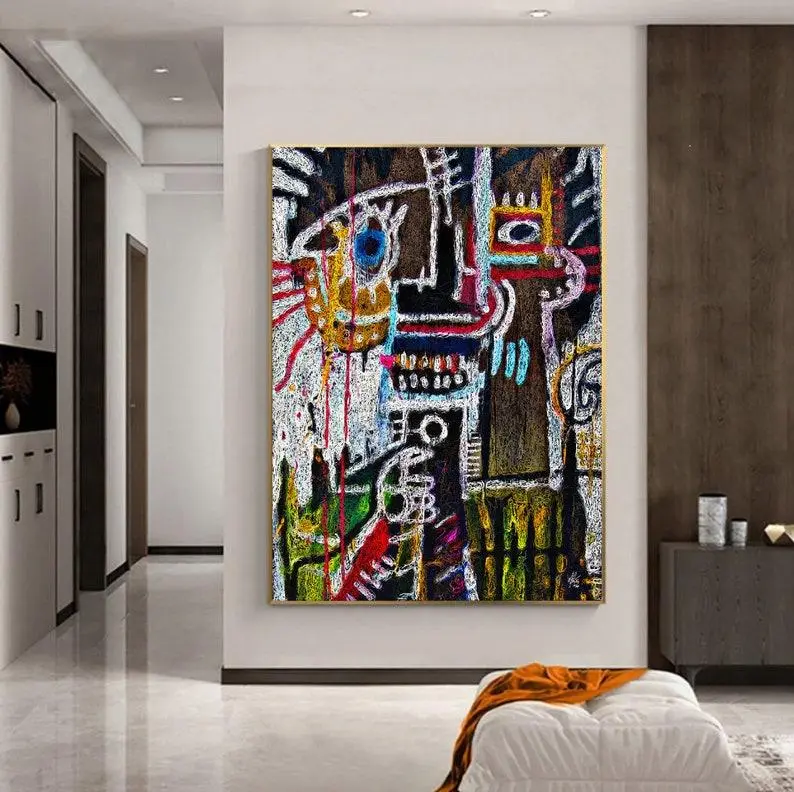 Jean Michel Rendition Wall Art, Basquiat Poster, No Frame Artistic Decor poster Ornaments Decoration, Poster Gift Room Photo Print Multicolor Creative Wall Art