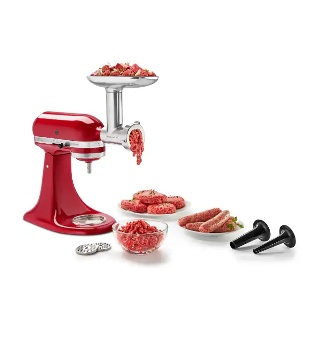 KitchenAid Metal Food Grinder Attachment, Silver, Stand Mixer Accessory, Meat Grinder, Food Grinder, Sausage Maker, Kitchen Mixer Attachment, Meat Grinding Tool