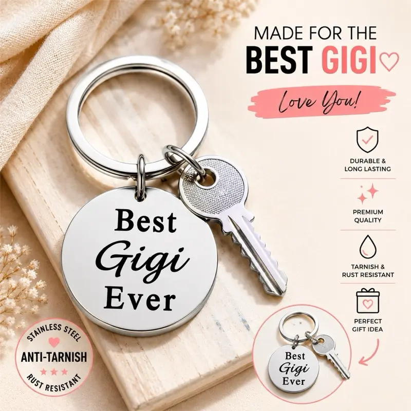 Best Gigi Ever Keychain 1.18 Inch - Silver Metal C Hook Gift for Grandma Grandmother Gift - Elegant Design Luxury Finish 30mm Perfect for Gigi