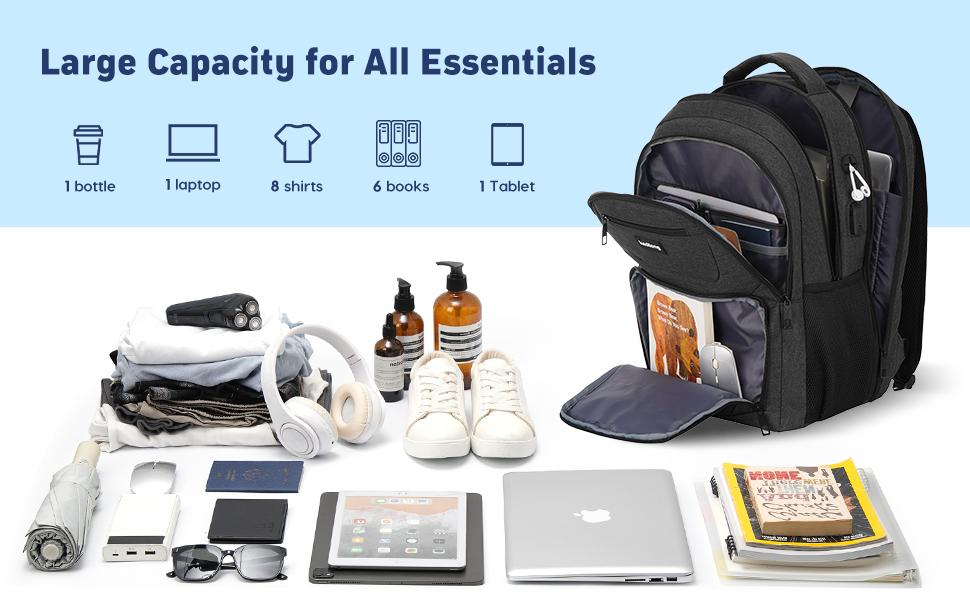 kadilong 15 Inch Laptop Backpack, Large Capacity Backpack with USB Charging Port & Headphone Jack, Water Resistant Multi-Compartment Bookbag for Teens, College Students, Working Adults, School, Work, Office, Business Trips, Travel & Daily Commute