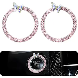 2 count Bling  Push Start Button Decoration Ring, Rhinestone  Engine Start Stop Button Cover, Auto Key  & Knob Bling Ring, Sparkling Push to Start Button Sticker ()