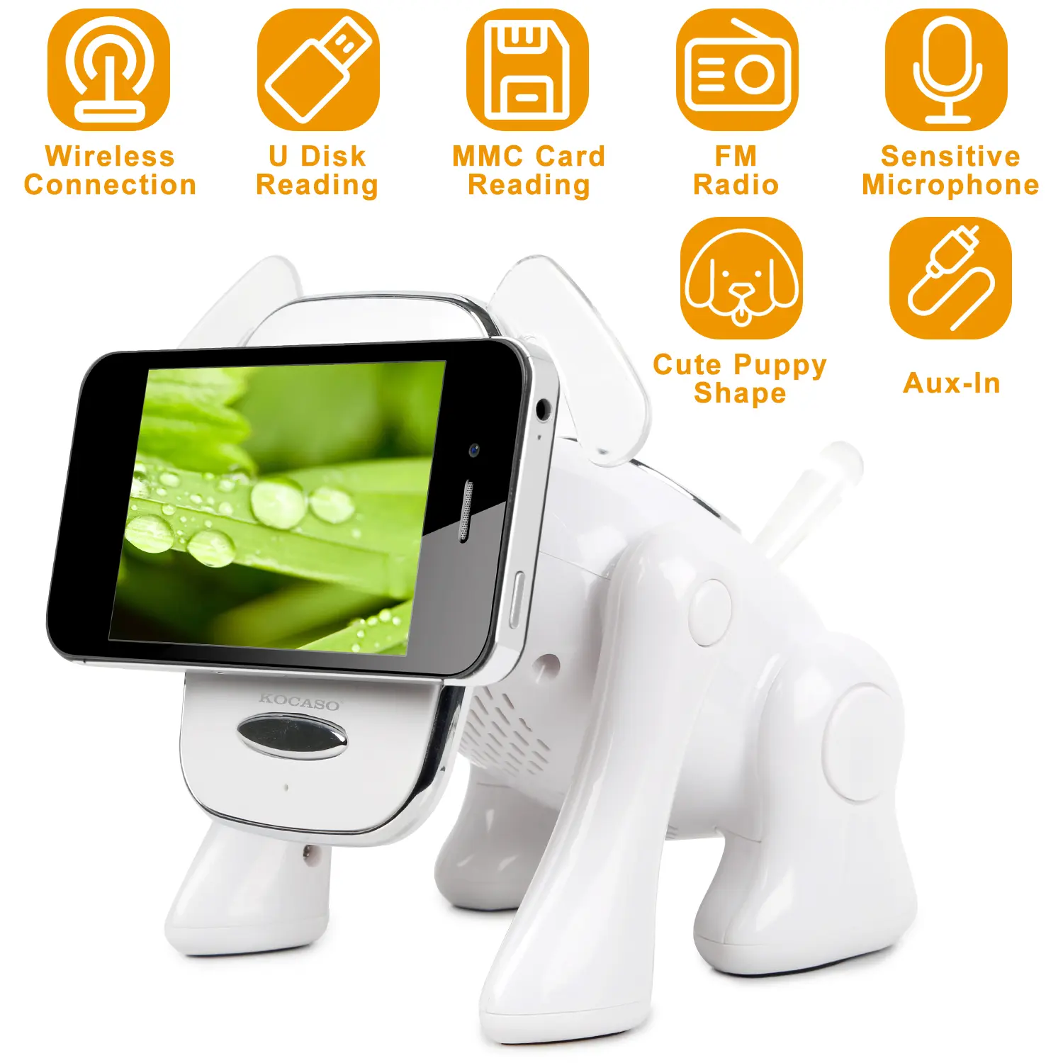 Cute Puppy Dog Wireless Bluetooth Speaker, Portable Mini Stereo Music Player with Built-in Microphone, FM Radio, Deep Bass, USB & MMC Card Slot, Compatible with Cellphone Tablet for Indoor Outdoor Play