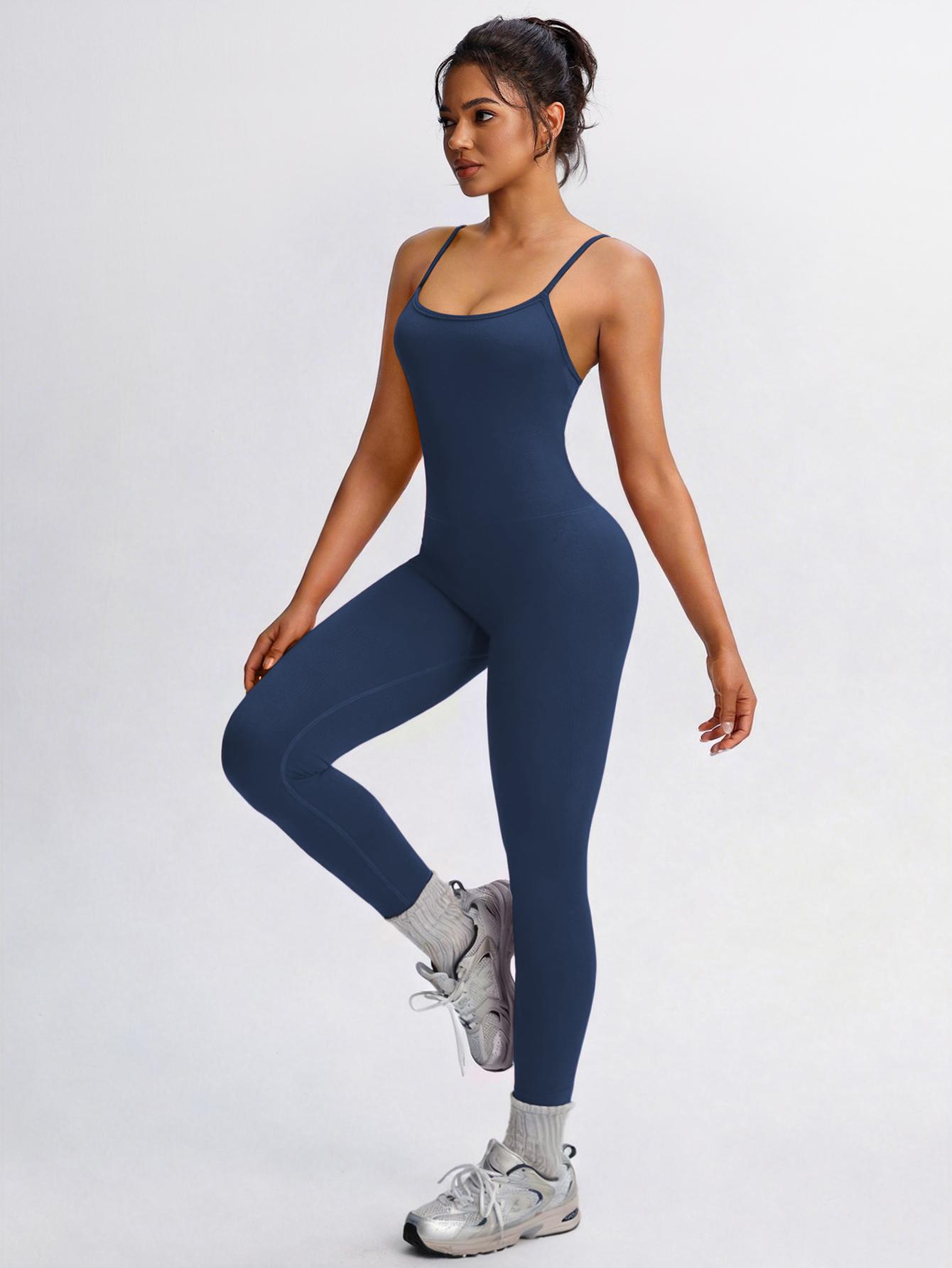 Women's Sexy Backless Cami Workout Jumpsuit Slim Fit Yoga Gym Fitness One Piece Outfit