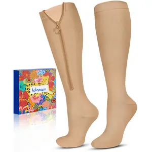 Zipper Compression Socks for Women Men - Compression Socks with Inner Lining Easy On, 20-30mmHg Graduated Support Tubesocks