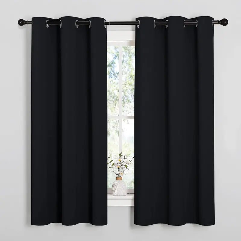 Pitch Black Solid Thermal Insulated Grommet Blackout Curtains/Drapes for Bedroom Window (2 Panels, 42 inches Wide by 63 inches Long, Black)