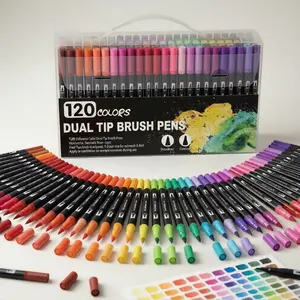Premium 100/120 Colors Dual Tip Alcohol Marker Gift Set with Case for Artists Adult Coloring Sketching Professional Dual Tip Brush Pens, markers for coloring