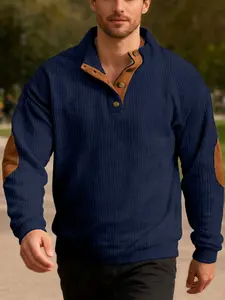 Men's Fall Winter Casual Polo Neck Long Sleeve Sweatshirt, High-Quality Corduroy Pullover, Comfortable Fashion Clothing