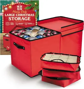 Christmas Storage Container with Dividers Perfect for Holiday Decorations– Fits 128 Holiday Ornaments – Tear-Proof Fabric Box Boxes