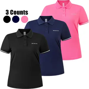3 Pack Women's Polo Short-Sleeve Shirts 3 Buttons Collared Activewear Uniform Tops Moisture-Wicking T-Shirts for Work & Casual Golf T Shirt Tennis Tops Breathable Comfortable Sports  Women's Polo Athleisure compression shirts men