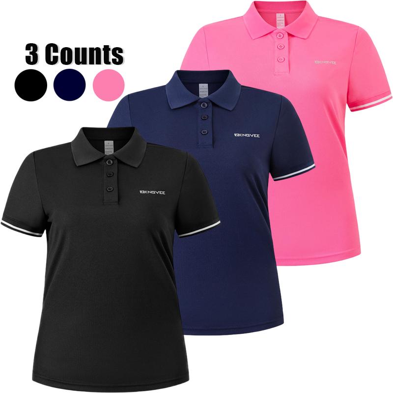 3 Pack Women's Polo Short-Sleeve Shirts 3 Buttons Collared Activewear Uniform Tops Moisture-Wicking T-Shirts for Work & Casual Golf T Shirt Tennis Tops Breathable Comfortable Sports  Women's Polo Athleisure compression shirts men