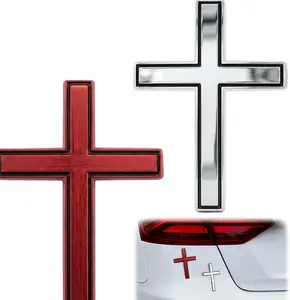 2pcs 3D Cross Stickers, Durable 3D Self Adhesive Cross Metal Car Emblem Stickers Practical Car Decoration Accessories for Trunk Tailgate Side Fender Tail Decor