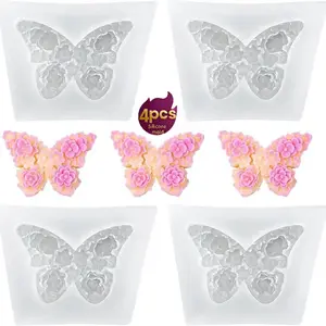 4-Piece Flower Butterfly Scented Candle Silicone Mold, Soap Molds, DIY Home Decor, Fragrance Diffuser Stone, Household Ornament, Silicone Mold Set