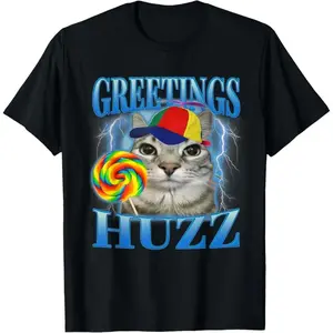 Lollipop Cat Meme Greetings Huzz Funny Silly Cats Humor T-Shirt Funny Tee