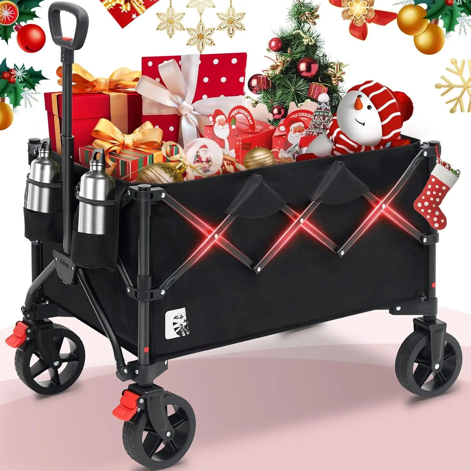 Collapsible Garden Cart - Large Heavy-Duty Trolley with 330 lbs Weight Capacity, Off-Terrain Wheels, Drink Holders, Secure Locking System, Manufacturer Warranty, Space-Saving Foldable Design for Home Improvement, Building Supplies, Foldable To Space
