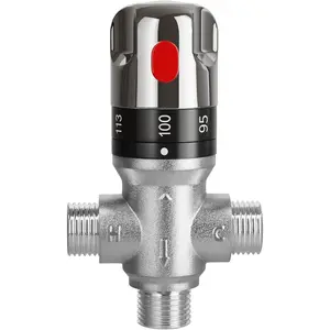1/2 NPT Thermostatic Mixing Valve, Solid Brass Chrome Water Mixing Valve with 1/2 NPT Male Connections