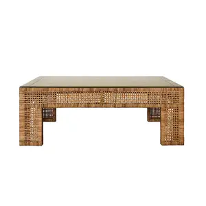 Worlds Away Bohemian Rattan Rectangle Coffee Table