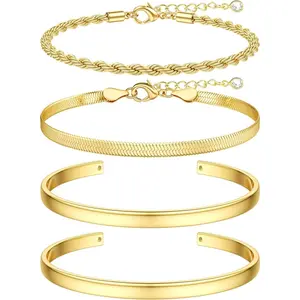 CASSIECA Chunky Bracelets for Women Non Tarnish 16K  Gold Plated Bracelets Stack Layered Bangles Cuff Bracelet Waterproof Gold Bracelet Stack for Women Trendy, Exquisite Trendy Bracelet, Fashion Matching Bracelet SummerVibes