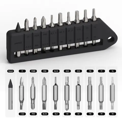 OKNIFE MBS1 Magnetic Screwdriver Kit - 9-Pcs Nickel-Plated S2 Steel Double-Ended Bits (4mm Hex, H1.5+H2, PH00+PH2), TPR Sleeve, Switchable Handle, Eternal Pencil, Portable for D1/U1 Pro Series & Hex Screws (Aids Marking) | Magnetic Screwdriver Tools toolu