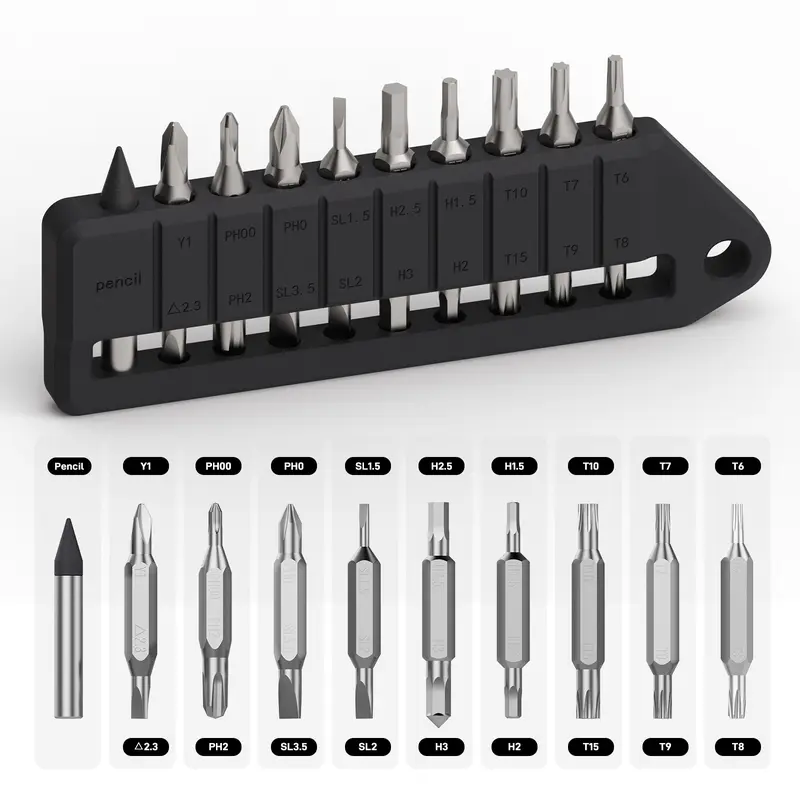 OKNIFE MBS1 Magnetic Screwdriver Kit - 9-Pcs Nickel-Plated S2 Steel Double-Ended Bits (4mm Hex, H1.5+H2, PH00+PH2), TPR Sleeve, Switchable Handle, Eternal Pencil, Portable for D1/U1 Pro Series & Hex Screws (Aids Marking) | Magnetic Screwdriver Tools toolu
