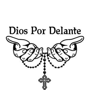 God First Vinyl Car Decal - "Dios Por Delante" Design with Cross and Beads 6x5