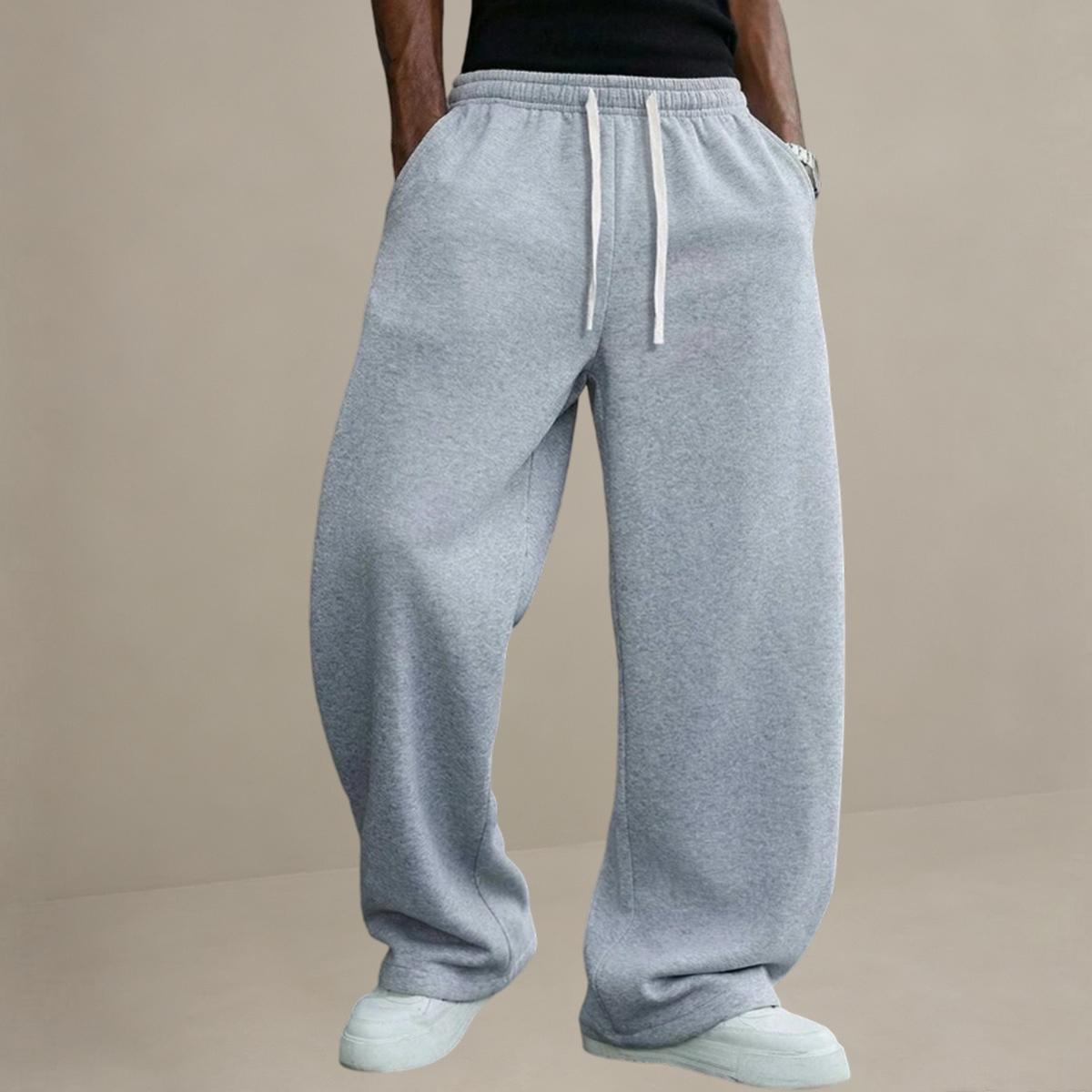 Male Polyester 3-Pack Sporty Chic Sweatpants - Solid Color Retro Wide-Leg Cut Loose-Fit Trousers for Casual Streetwear, Menswear Bottoms