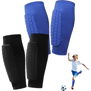 2 Pairs Soccer Shin Guards for Kids Youth Adult,Shin Guards Soccer Calf Compression Sleeve with Honeycomb Pads,Lightweight Shin Protector Support for Baseball MTB Football–Boys Girls Protective Gear