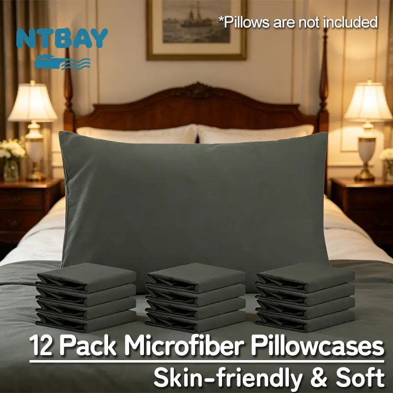 NTBAY Microfiber Pillowcases, 12-Pack Family Bulk Bedding Set with Envelope Closure, Soft, Breathable, Wrinkle-Free, Cost-Effective Queen/King Pillow Cases, Oeko-Tex Certified Yearly Supply