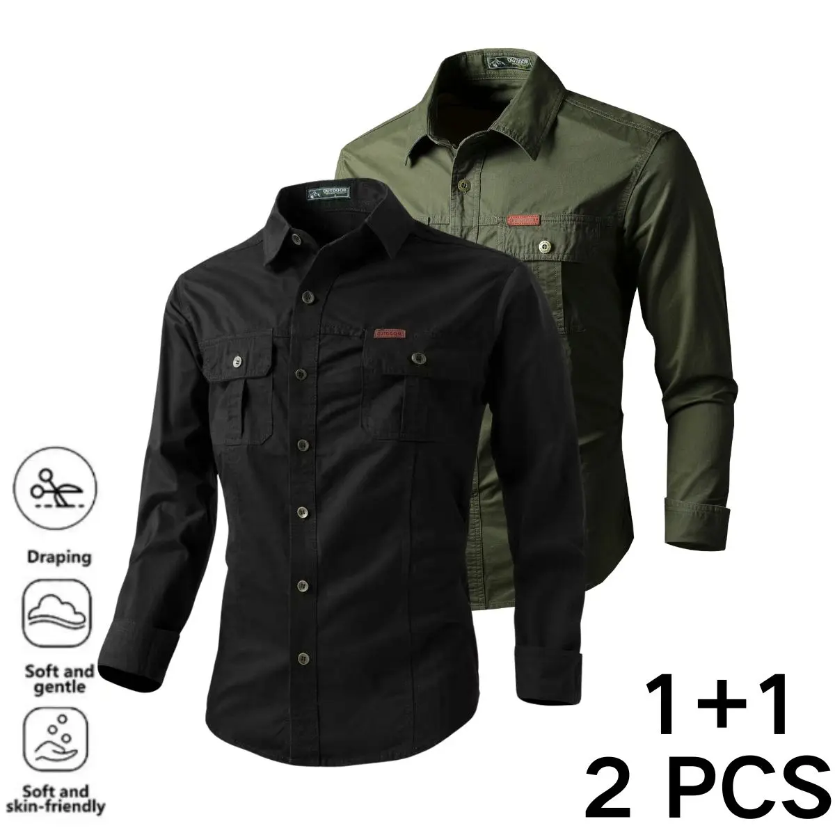 Men’s cargo long-sleeve shirt for spring and autumn, casual outdoor shirt — TikTok Shop Stylish Menswear
