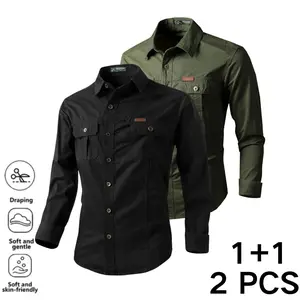 Men’s cargo long-sleeve shirt for spring and autumn, casual outdoor shirt — TikTok Shop