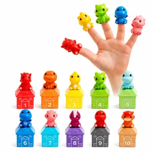 10 PCS Jurassic World Painless Biting Finger Dinosaur Action Figurines for 3+ Kids, Movable Mouth, Party Favors, Fun Birthday Gift, Easter Basket Stuffers, House Shape Storage Educational Toys with Color Recognition, summervibes, Action Figurine
