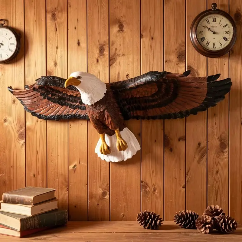 Bald Eagle Wall Decoration - Detailed Sculpture with Spread Wings, Ideal for Rustic Decor, Enhances Room Aesthetics, Perfect for Home or Office