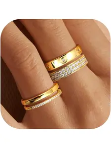 18K Gold Plated Dainty Stacked Rings Women Elegant Stackable Ring Sets for Women Gold Cubic Zirconia Thumb Rings Gold Silver Non Tarnish Wedding Bands Promise Stacking Ring Jewelry