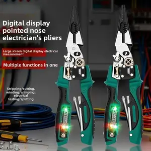 Digital Voltage Tester Pen & Electrician Pliers Set, Multi-Function Needle Nose Pliers Wire Stripper Cable Cutter Crimping Tool Kit