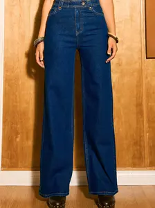 [P6146] High-Rise Wide Leg Jeans With Waist Snap Button