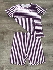 TOPONSKY Womens Two Piece Outfit Tracksuit Shorts Jogger Sets Purple Stripe (XL)