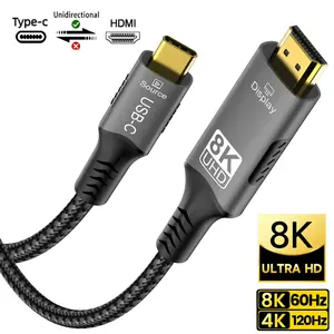 Type C to HDMI Cable 8K@60Hz 4K@120Hz 2K@240Hz USB C to HDMI 2.1 Cord Compatible For TV Converter MacBook iPad Samsung Galaxy