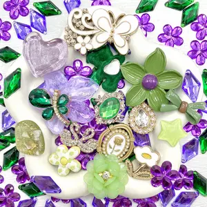 Amethyst Garden - Junk Live Mix- Junk Mix Rhinestone Alloy, ABS & Acrylic Charms – Sparkly Decorative Pieces for DIY Phone Cases, Decoden Cream & Resin Crafts