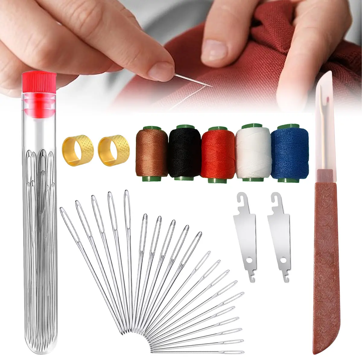 36PCS Large Eye Steel Sewing Needles Set, Sturdy Durable Hand Sewing Tool Kit for DIY Sewing, Embroidery, Mending & Crafting Projects