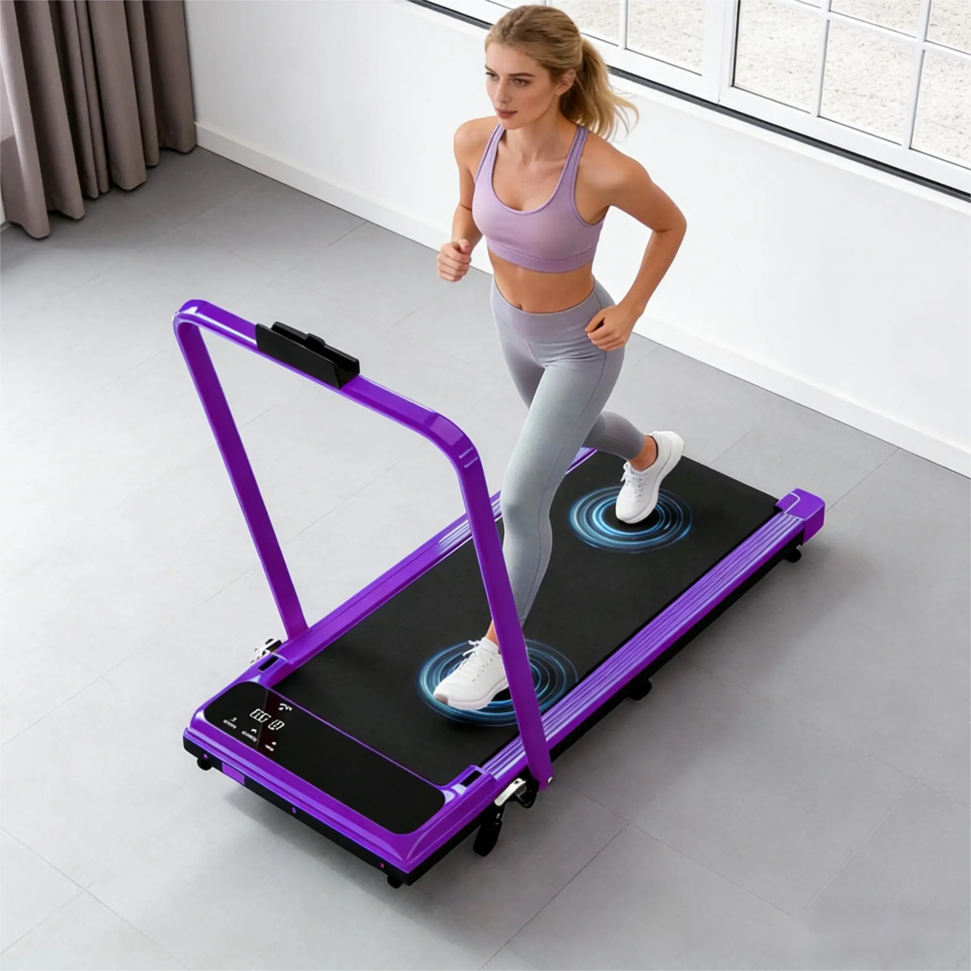 Handrail-Equipped Walking Pad Treadmill, Portable Adjustable Indoor Treadmills for Home with Remote Control, LED Display, 265LBS Capacity, Dual Shock Absorption, Wide Belt, Compact Design, Walking Pad Treadmills
