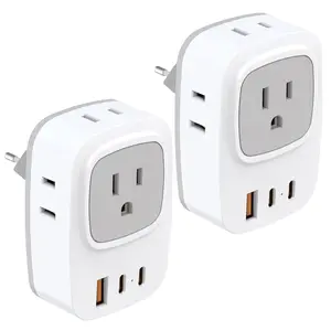 European Travel Plug Adapter Set, International Plug Adapter with 4 Ac Sockets and 3 USB Charging Ports, Type C Power Adapter, Modern Socket