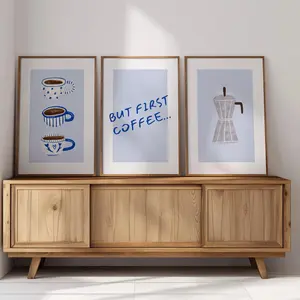 Scandi Coffee Poster Set Of 3 Neutral Moka Pot Art Prints, Minimalist Espresso Decor for Cozy Kitchen, Cafe, or Barista Nook, Unframed