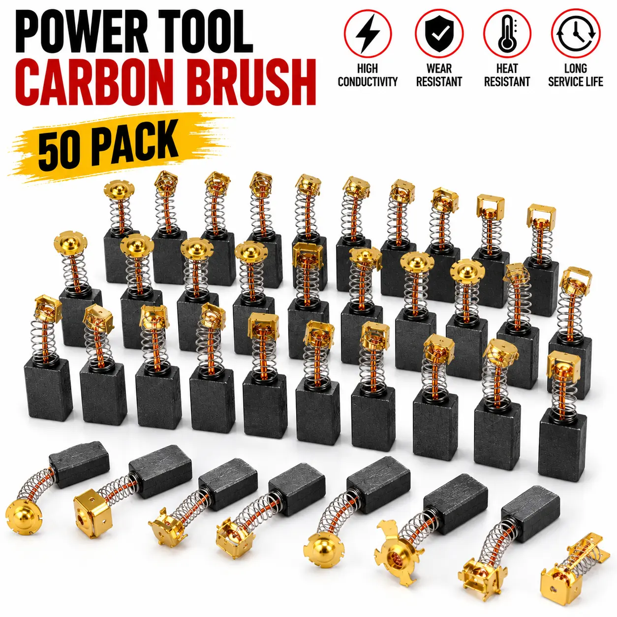 50-Pack Multifunctional Carbon Brushes Set with Storage Box, Compatible with #5,#6,#15,#43,#50,#51,#103,#125,#153,#5016,#6-100,#9523,#DW100 Power Tools, Boosts Cleaning Task Enhanced Performance, Essential Set