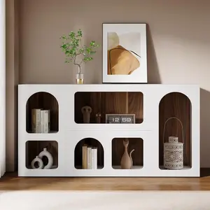 LITTLE TREE 59" White Console Table, Modern Entryway Table, Wooden Storage Organizer Entrance Table with 6 Compartments, Long Sofa Table, Behind Couch Table with Storage for Living Room, Hallway, Foyer arched shelf