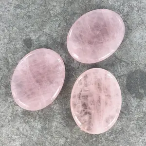3pcs Natural Rose Quartz Worry Stone, Anti-Anxiety Palm Stone, Healing Crystal Fidget Stone Chakra Worry Stones Wellness Gift