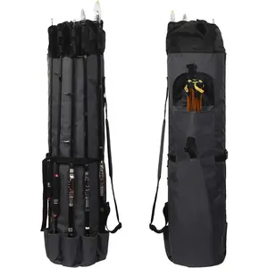 Portable Fishing Rod Case - Durable Folding Oxford Fabric Tackle Carry Bag - Multifunction, Large Capacity, Waterproof - Holds 5 Poles