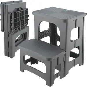 Folding 2-Step Stool for Adults  Non-Slip Collapsible Portable Step Stool for Kitchen  Toilet Bedroom Office Bathroom Rv,Holds 300 Lbs(Grey)