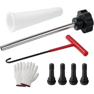 Car Tire Valve Quick Change Tool Kit, 7PCS Tyre Valve Stem Core Replacement Set Includes 4PCS TR413 Valve Stems, Replacing Leaky Valves Stem Installation Tool, Universal Fit